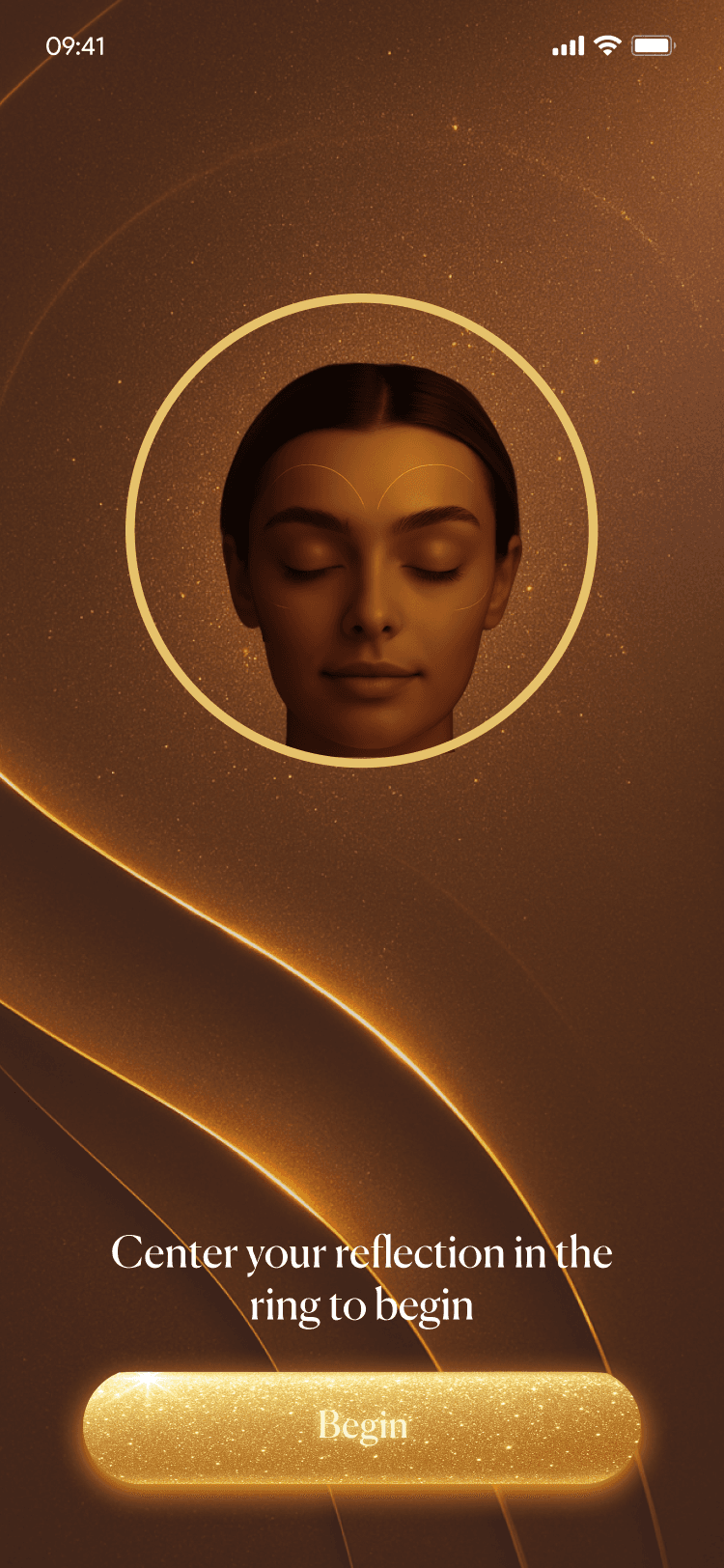 Healux scan screen: center your reflection in the ring to begin