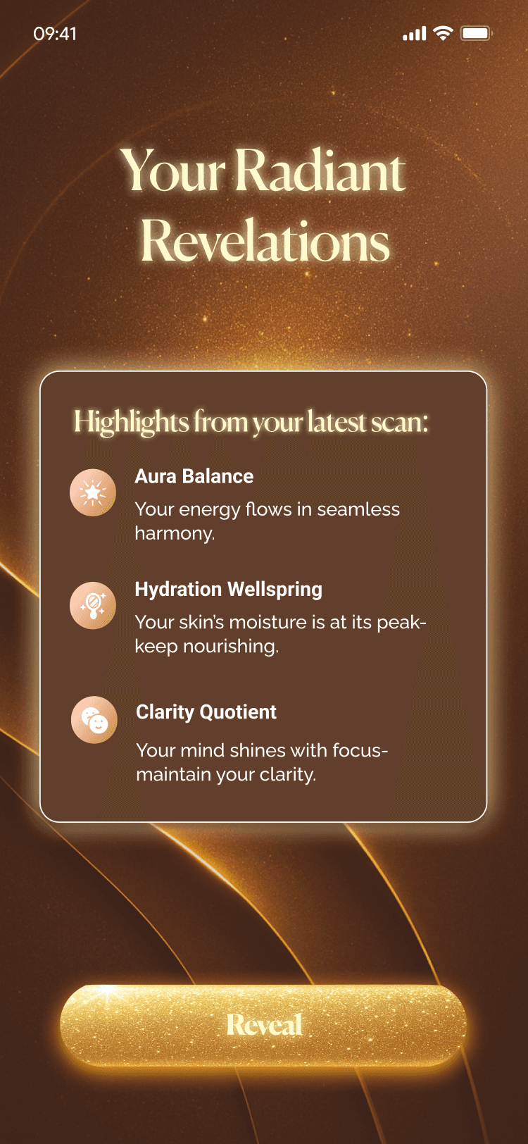 Healux Your Radiant Revelations screen with highlights from the latest scan